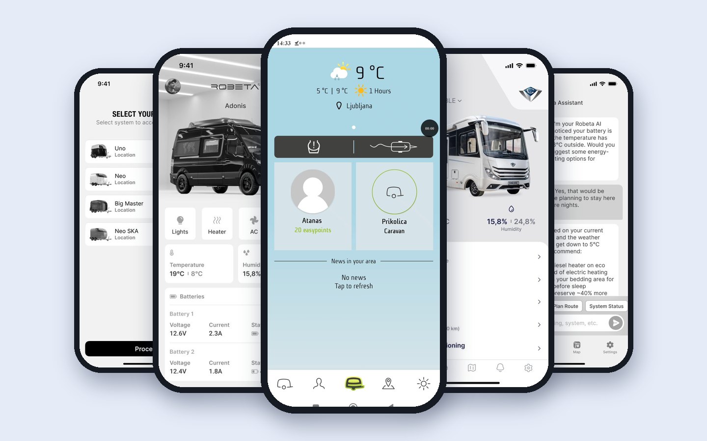 Screens from apps we built for KNOTT, Robeta, Reich and Concorde