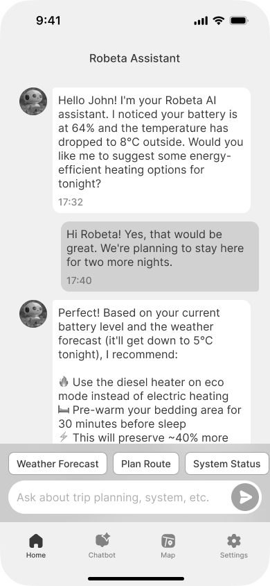 Robeta app: the built-in assistant answers in a chat