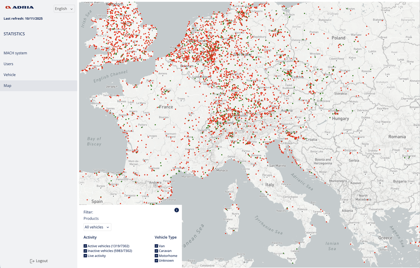 Map of connected vehicles across Europe